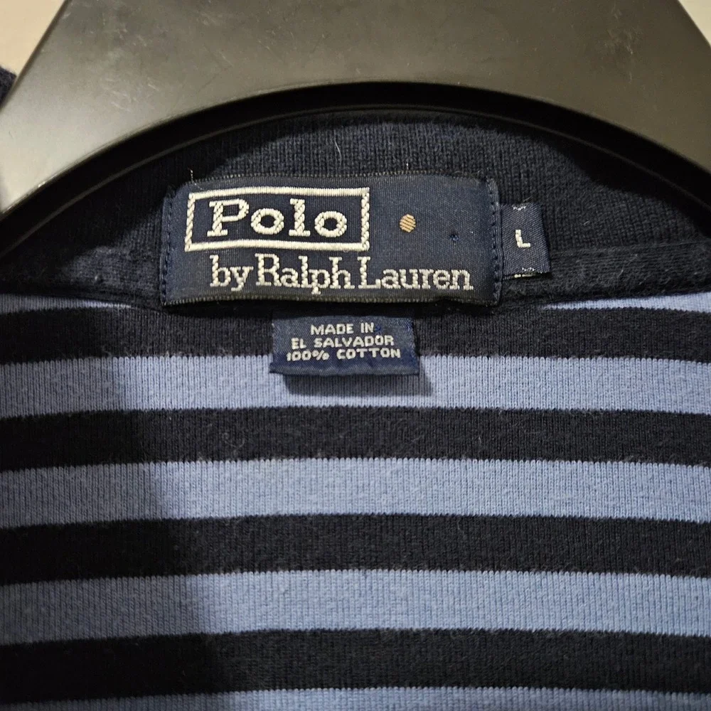 Polo Ralph Lauren Mens Large Blue‎ Striped Short Sleeve Cotton Polo Shirt